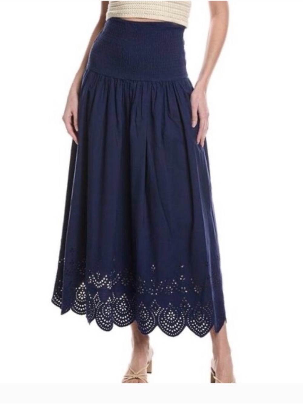 NWT Solid & Stripe Eyelet Zaria Skirt | French Navy - French Navy